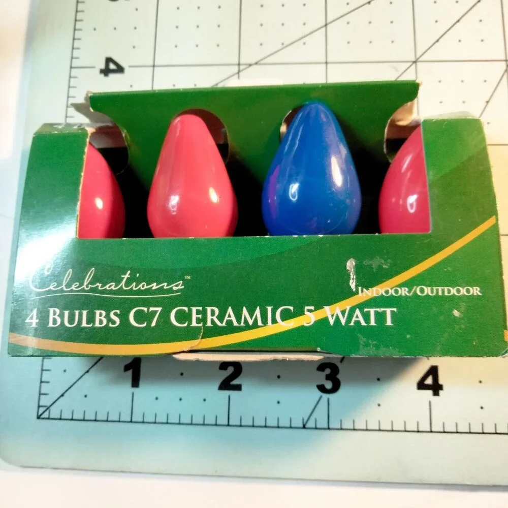 Celebrations 4 Pack C7 Ceramic 5 Watt Bulbs Indoor Outdoor Red Blue